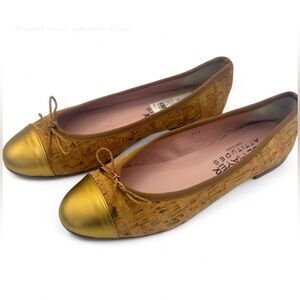 Paul Mayer 9.5 Attitudes Ballet Flats Love Cork & Gold Preppy Fairy Boho Classic